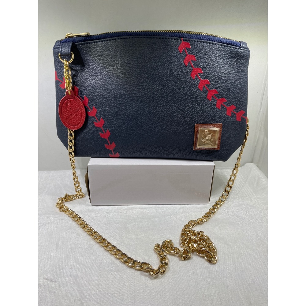 St Louis Cardinals MLB Baseball Purse Navy Blue Gold Chain Shoulder Bag